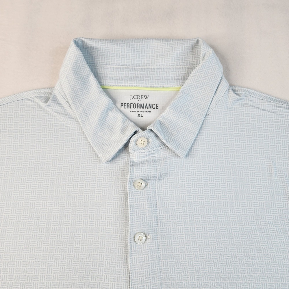 J.Crew Performance Polo Mens XL Light Blue Geometric Basketweave Short Sleeve